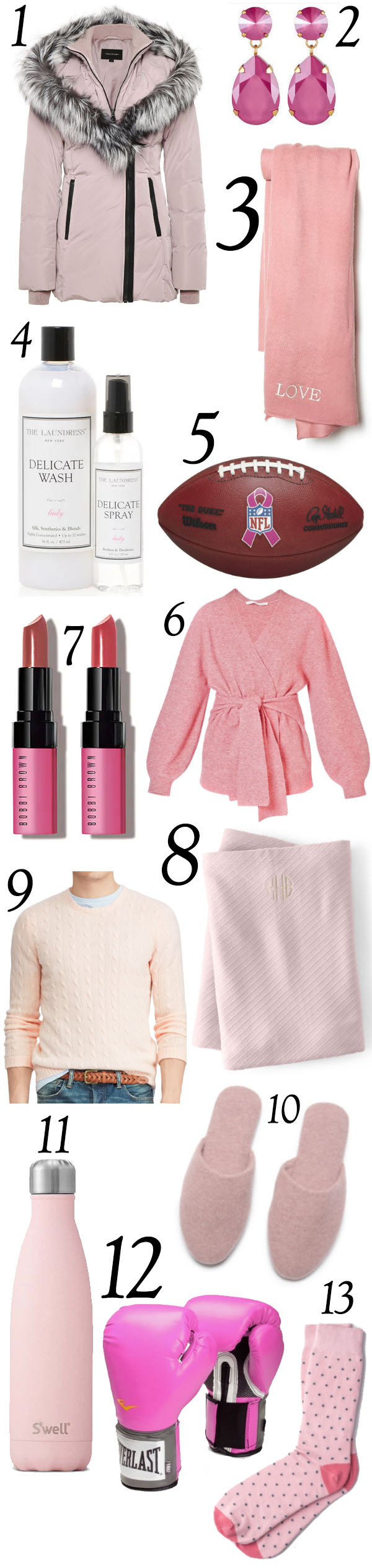 collection of pink items supporting breast cancer research