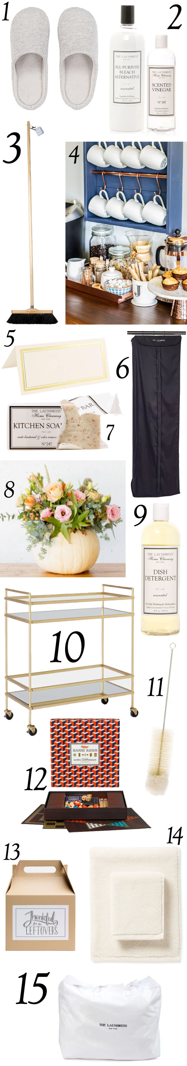 A collage of home cleaning and laundry supplies for holiday entertaining.