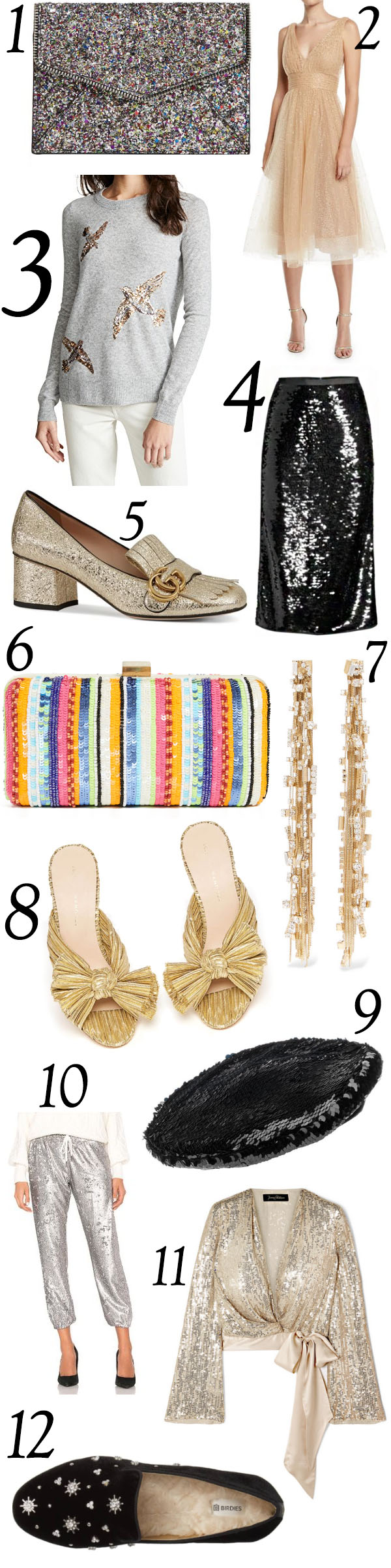 collage of sequin and sparkle items